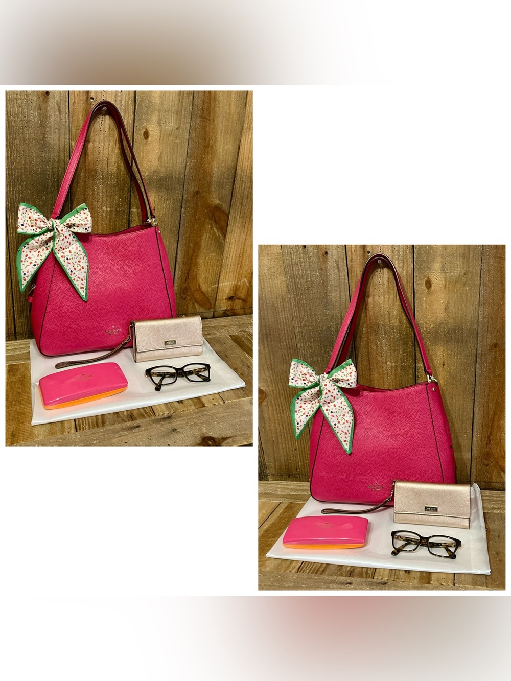 Kate Spade. 5 Piece: Leila Bag & Free Wristlet, Glasses & Case, Scarf & Dust Bag - Picture 11 of 16